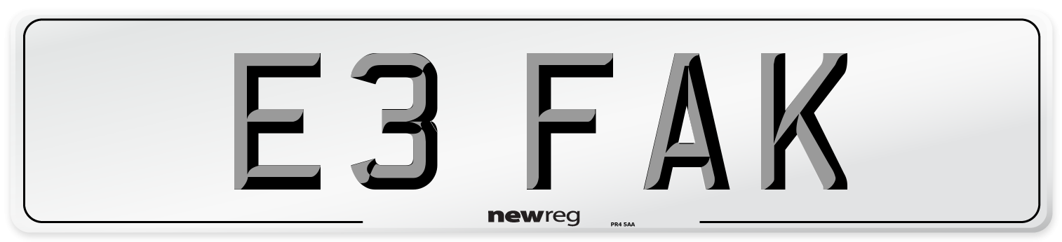 E3 FAK Number Plate from New Reg